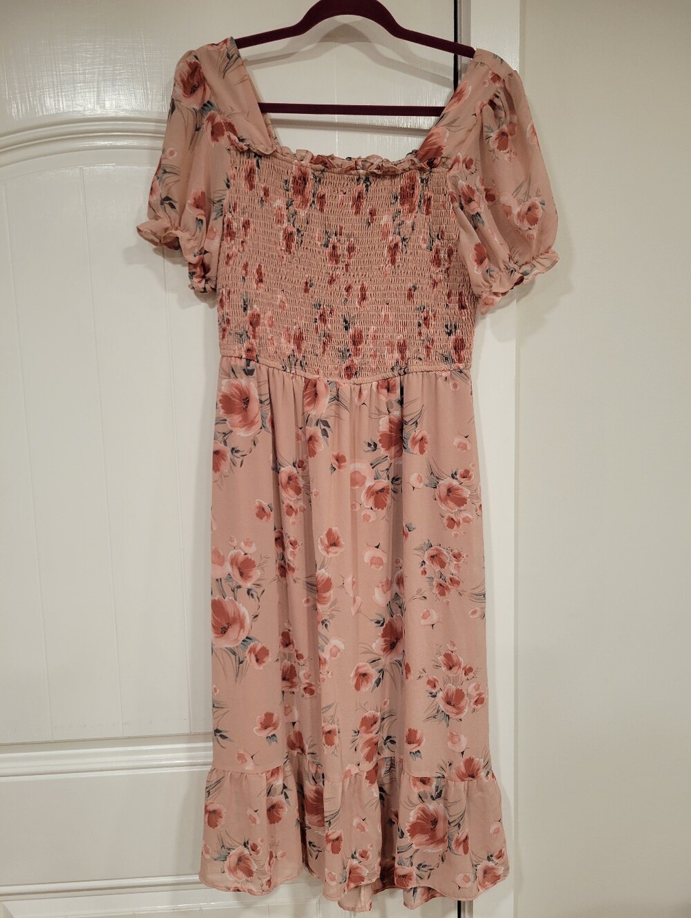 Samlin Ladies XL Dusty Rose Smoked Top Floral Dress Boho Feminine Festival